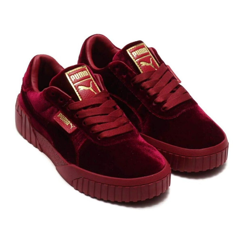 Puma Women's Burgundy Velvet Sneakers with Gold Accents